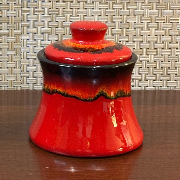 🌟HP🌟VTG 1970s Lava Red Drip Glaze Creamer & Lidded Sugar Bowl Red Clay Pottery - Picture 8 of 13
